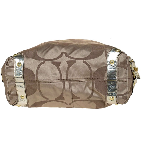 Coach Gold Patent Leather Signature Monogram Canvas Hobo Purse Bag - Picture 5 of 14